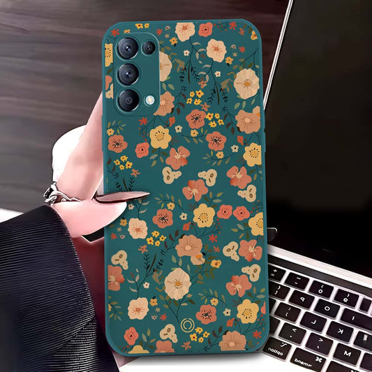 Oppo Reno 5 5G Cover - Dark Green - D3 - ONation Floral Series - HQ Liquid Silicone Soft Case