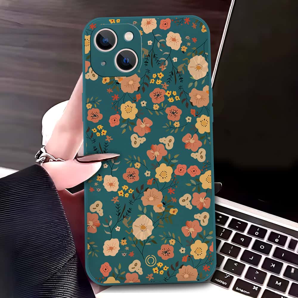 iPhone 13 Cover - Dark Green - D3 - ONation Floral Series - HQ Liquid Silicone Soft Case