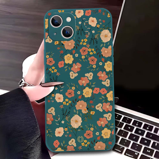 iPhone 13 Cover - Dark Green - D3 - ONation Floral Series - HQ Liquid Silicone Soft Case