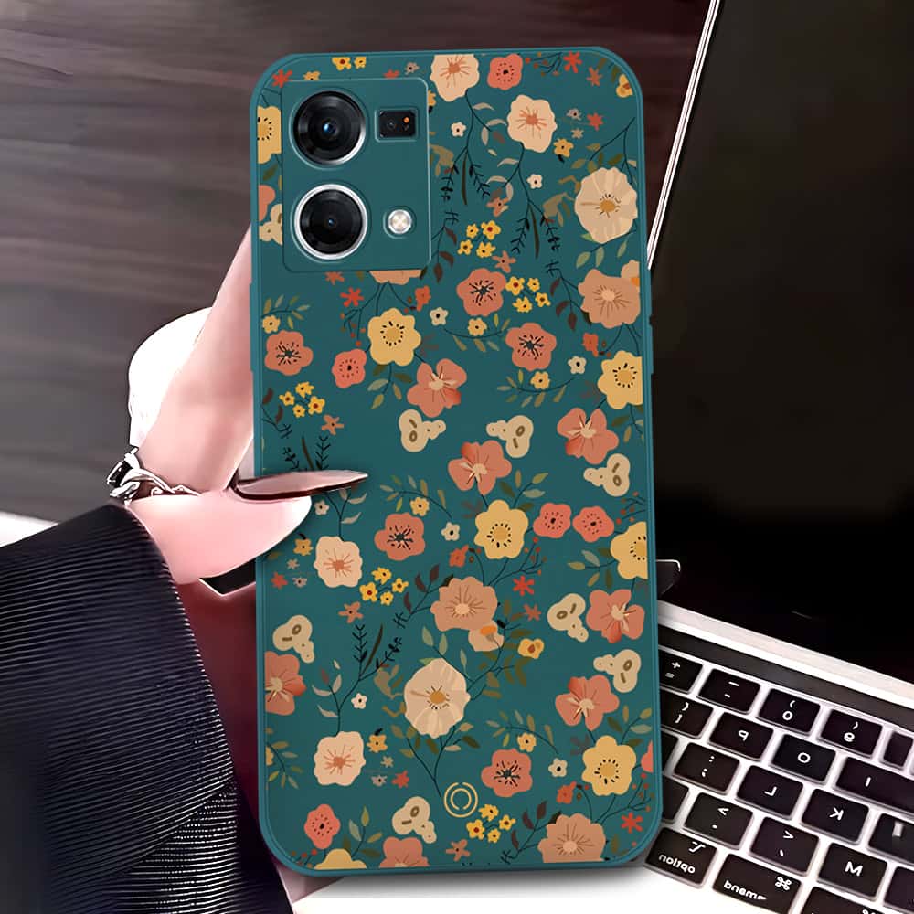 Oppo F21 Pro 4G Cover - Dark Green - D3 - ONation Floral Series - HQ Liquid Silicone Soft Case