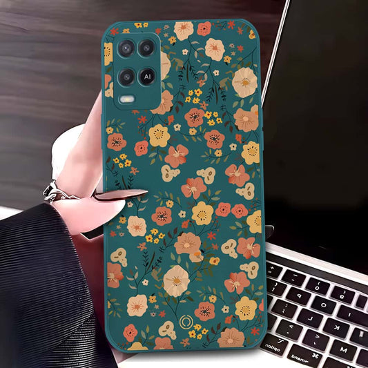 Oppo A54 4G Cover - Dark Green - D3 - ONation Floral Series - HQ Liquid Silicone Soft Case