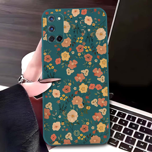 Oppo A52 Cover - Dark Green - D3 - ONation Floral Series - HQ Liquid Silicone Soft Case