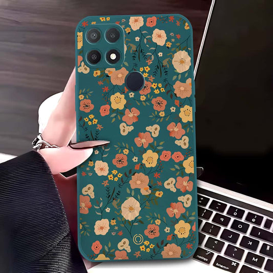 Oppo A35 Cover - Dark Green - D3 - ONation Floral Series - HQ Liquid Silicone Soft Case