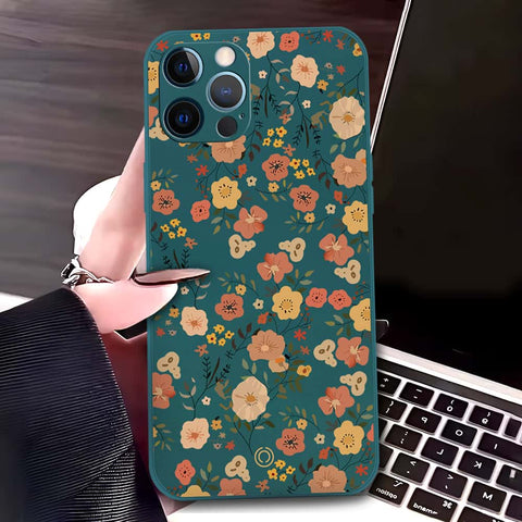 iPhone 12 Pro Cover - Dark Green - D3 - ONation Floral Series - HQ Liquid Silicone Soft Case