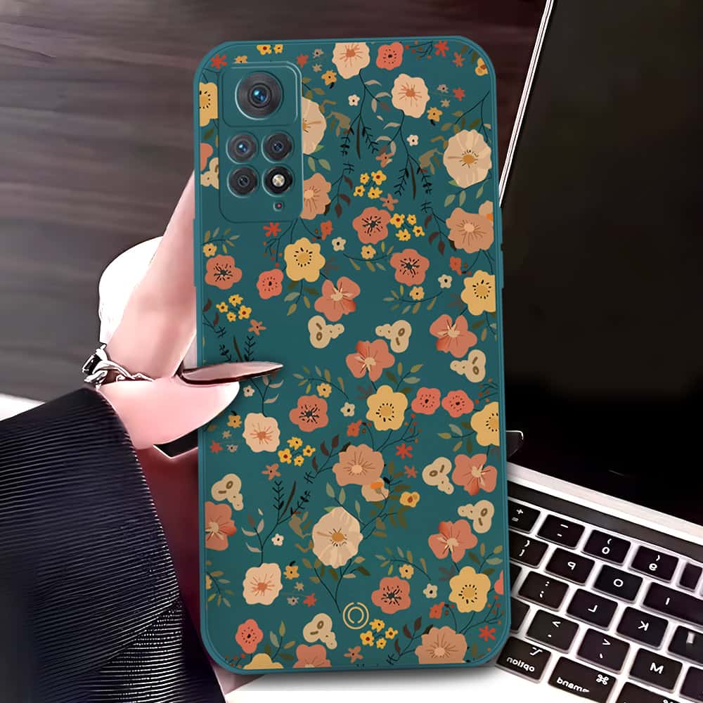 Xiaomi Redmi Note 11 Pro Cover - Dark Green - D3 - ONation Floral Series - HQ Liquid Silicone Soft Case