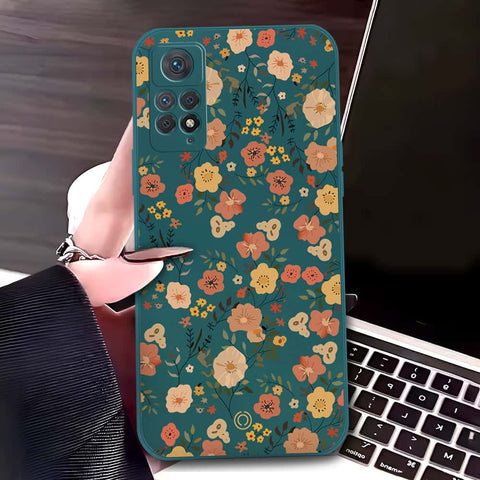 Xiaomi Redmi Note 11 Pro Cover - Dark Green - D3 - ONation Floral Series - HQ Liquid Silicone Soft Case