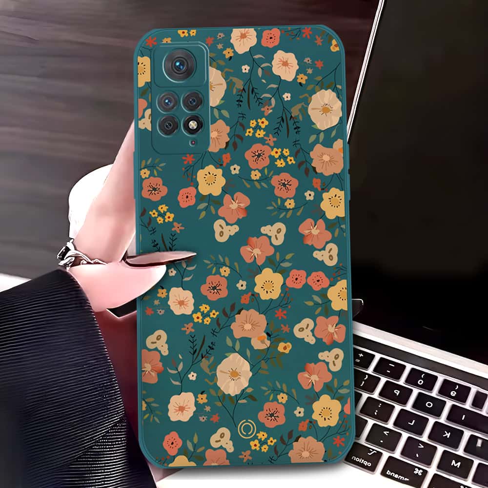 Xiaomi Redmi Note 11E Pro Cover - Dark Green - D3 - ONation Floral Series - HQ Liquid Silicone Soft Case