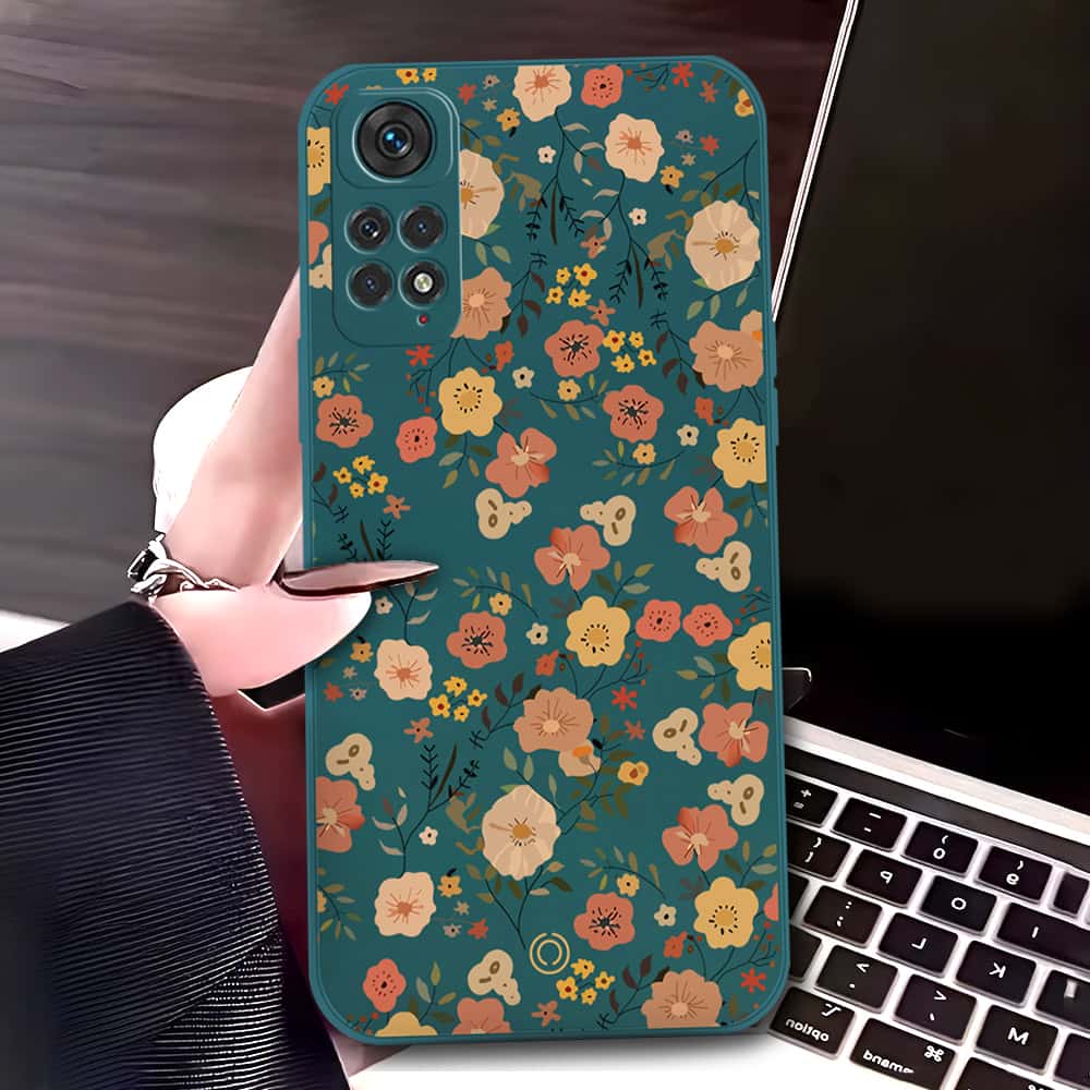 Xiaomi Redmi Note 11 4G Cover - Dark Green - D3 - ONation Floral Series - HQ Liquid Silicone Soft Case