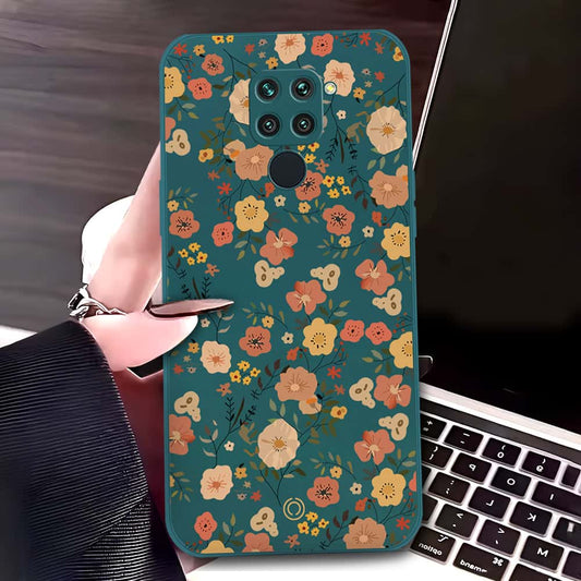 Xiaomi Redmi Note 9 Cover - Dark Green - D3 - ONation Floral Series - HQ Liquid Silicone Soft Case