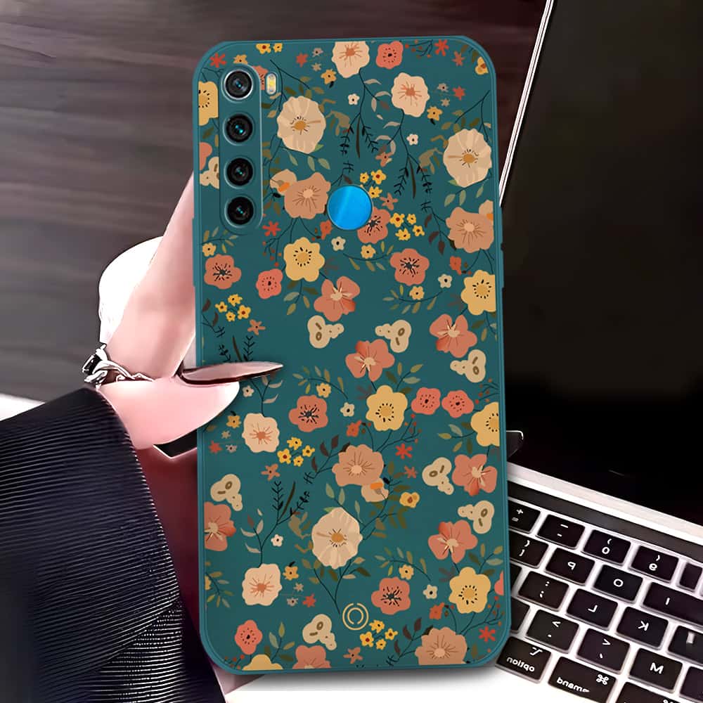Xiaomi Redmi Note 8 2021 Cover - Dark Green - D3 - ONation Floral Series - HQ Liquid Silicone Soft Case