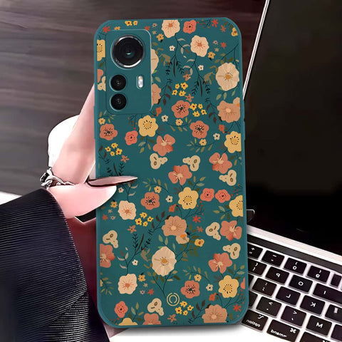 Xiaomi 12X Cover - Dark Green - D3 - ONation Floral Series - HQ Liquid Silicone Soft Case