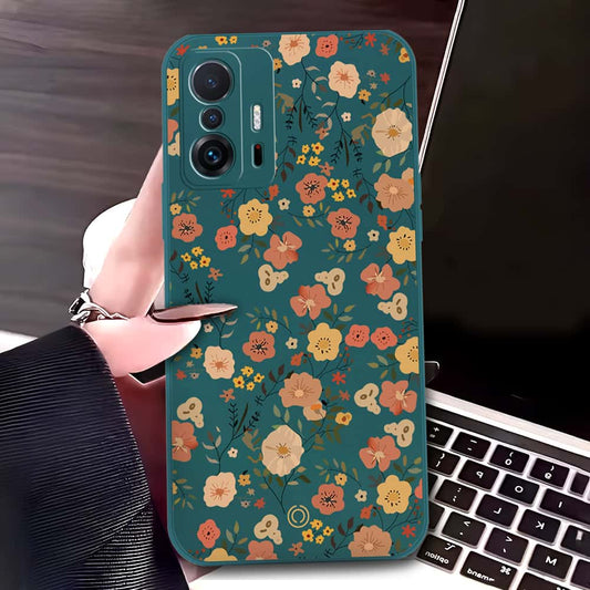 Xiaomi 11T Cover - Dark Green - D3 - ONation Floral Series - HQ Liquid Silicone Soft Case