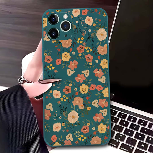 iPhone 11 Pro Cover - Dark Green - D3 - ONation Floral Series - HQ Liquid Silicone Soft Case