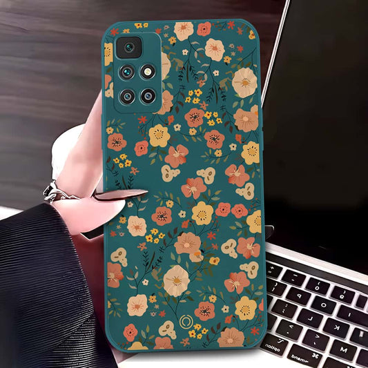 Xiaomi Redmi 10 2022 Cover - Dark Green - D3 - ONation Floral Series - HQ Liquid Silicone Soft Case