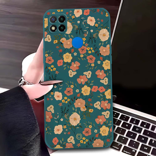 Xiaomi Redmi 9C Cover - Dark Green - D3 - ONation Floral Series - HQ Liquid Silicone Soft Case