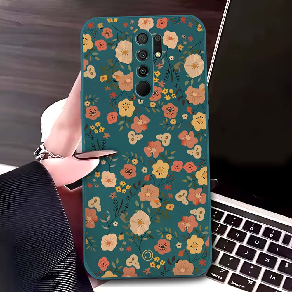 Xiaomi Redmi 9 Prime Cover - Dark Green - D3 - ONation Floral Series - HQ Liquid Silicone Soft Case