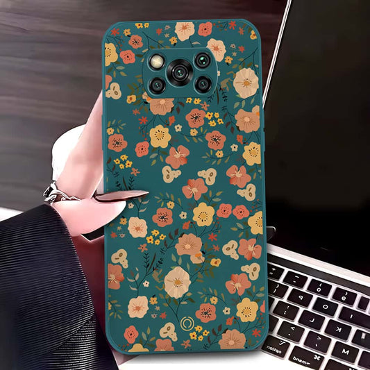 Xiaomi Poco X3 Pro Cover - Dark Green - D3 - ONation Floral Series - HQ Liquid Silicone Soft Case