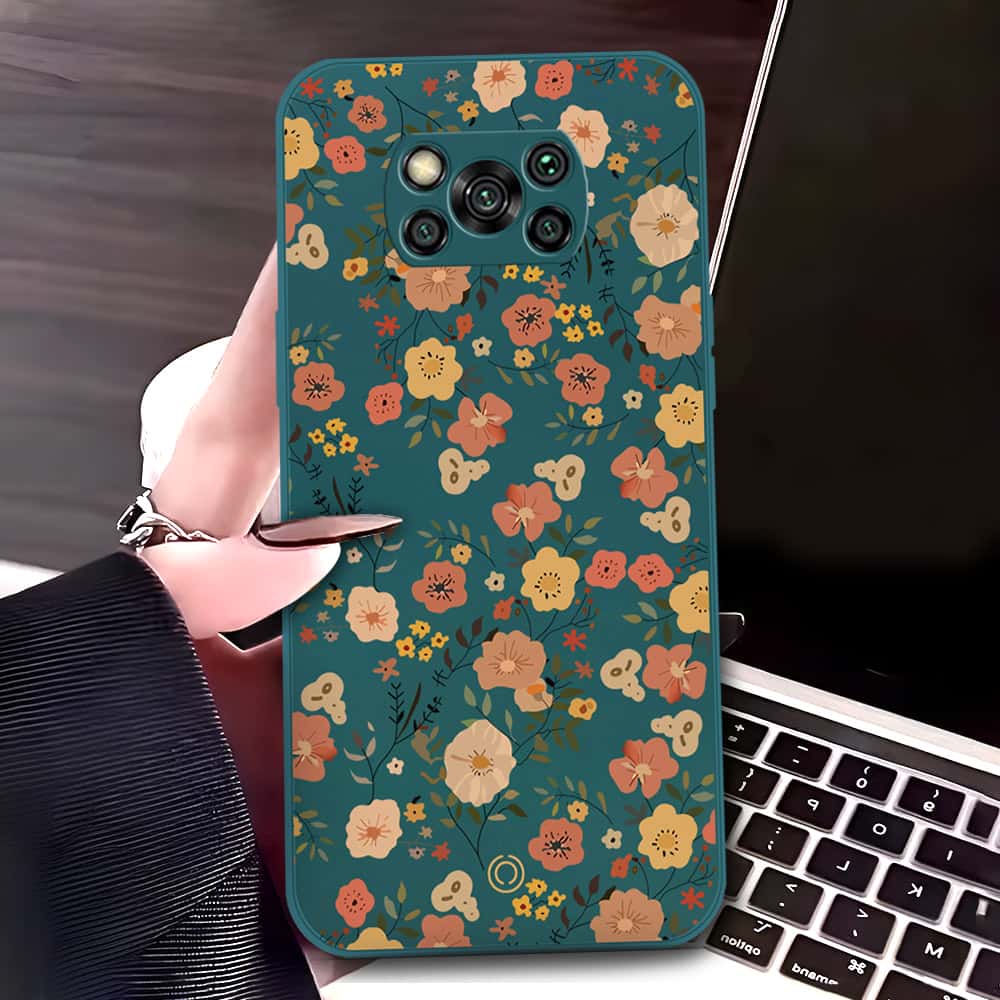 Xiaomi Poco X3 Cover - Dark Green - D3 - ONation Floral Series - HQ Liquid Silicone Soft Case