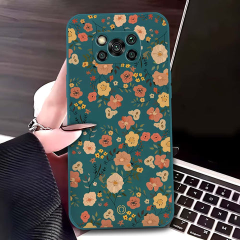 Xiaomi Poco X3 Cover - Dark Green - D3 - ONation Floral Series - HQ Liquid Silicone Soft Case