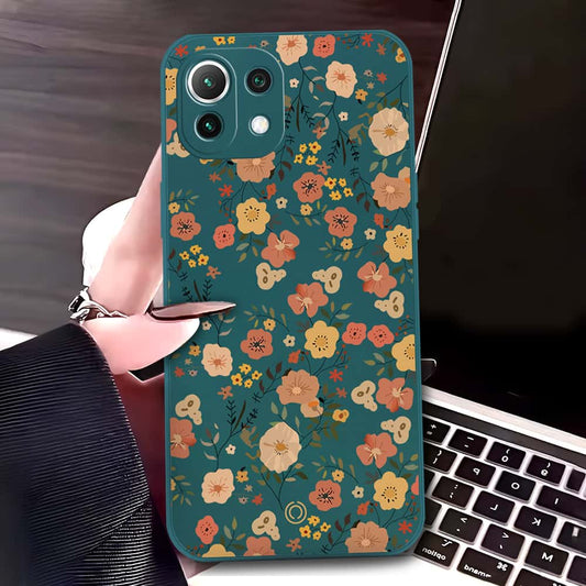 Xiaomi Mi 11 Lite Cover - Dark Green - D3 - ONation Floral Series - HQ Liquid Silicone Soft Case