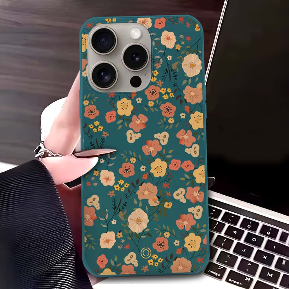 iPhone 15 Pro Max Cover - Dark Green - D3 - ONation Floral Series - HQ Liquid Silicone Soft Case