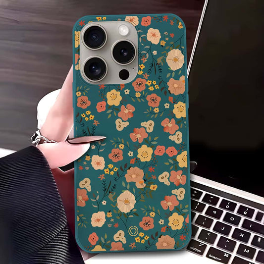 iPhone 15 Pro Max Cover - Dark Green - D3 - ONation Floral Series - HQ Liquid Silicone Soft Case