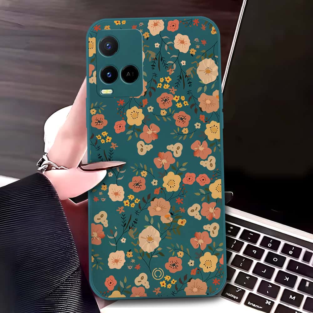 Vivo Y33t Cover - Dark Green - D3 - ONation Floral Series - HQ Liquid Silicone Soft Case