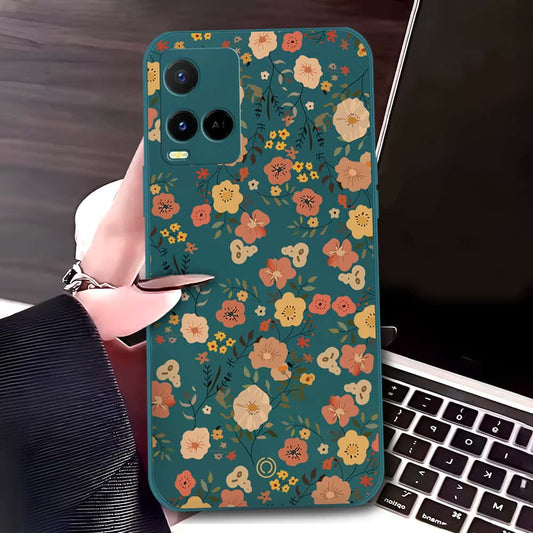 Vivo Y21s Cover - Dark Green - D3 - ONation Floral Series - HQ Liquid Silicone Soft Case