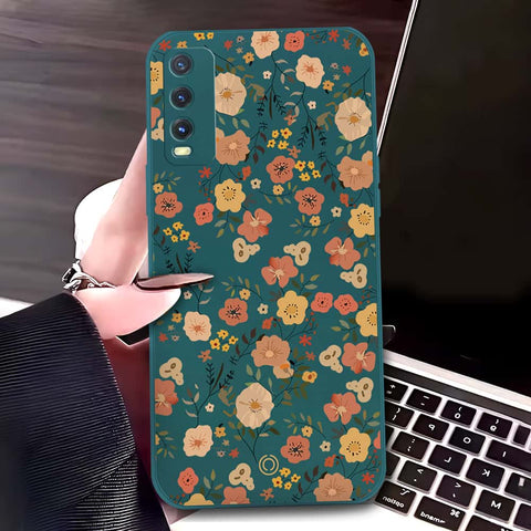 Vivo Y20T Cover - Dark Green - D3 - ONation Floral Series - HQ Liquid Silicone Soft Case