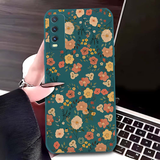 Vivo Y20s Cover - Dark Green - D3 - ONation Floral Series - HQ Liquid Silicone Soft Case