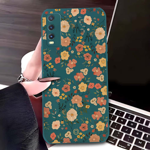 Vivo Y20s Cover - Dark Green - D3 - ONation Floral Series - HQ Liquid Silicone Soft Case