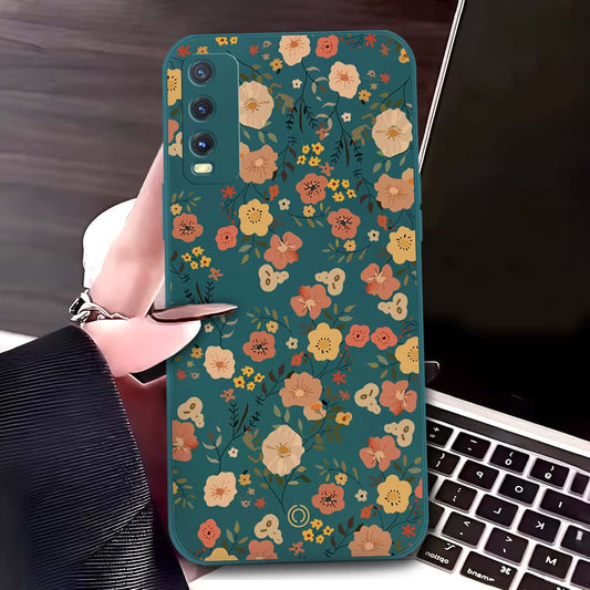 Vivo Y20i Cover - Dark Green - D3 - ONation Floral Series - HQ Liquid Silicone Soft Case