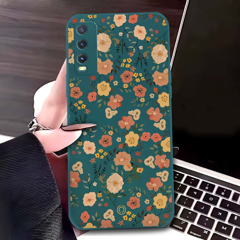 Vivo Y20i Cover - Dark Green - D3 - ONation Floral Series - HQ Liquid Silicone Soft Case