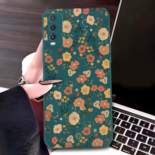 Vivo Y20a Cover - Dark Green - D3 - ONation Floral Series - HQ Liquid Silicone Soft Case
