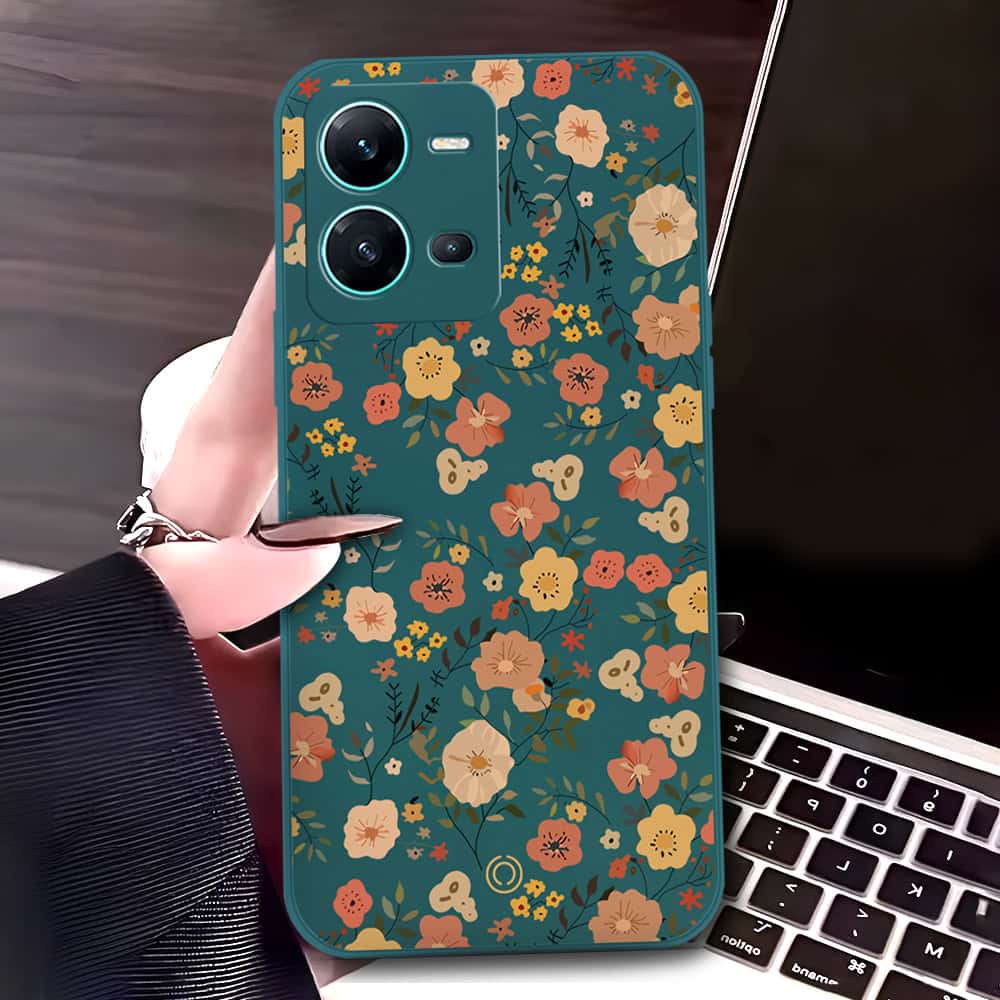 Vivo V25 5G Cover - Dark Green - D3 - ONation Floral Series - HQ Liquid Silicone Soft Case