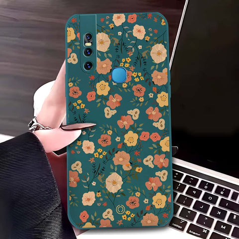 Vivo V15 Cover - Dark Green - D3 - ONation Floral Series - HQ Liquid Silicone Soft Case
