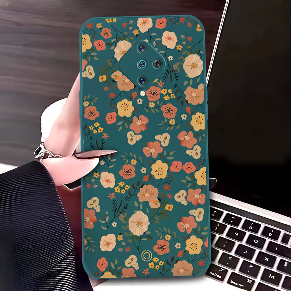 Vivo S1 Pro Cover - Dark Green - D3 - ONation Floral Series - HQ Liquid Silicone Soft Case
