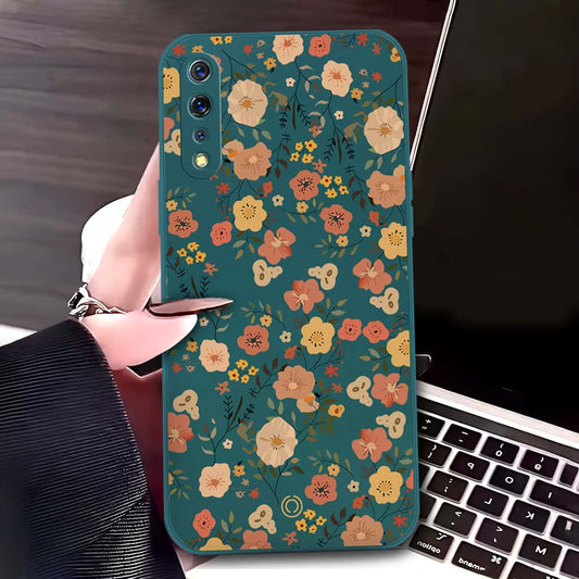 Vivo S1 Cover - Dark Green - D3 - ONation Floral Series - HQ Liquid Silicone Soft Case