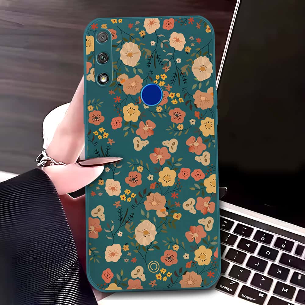 Honor 9X Cover - Dark Green - D3 - ONation Floral Series - HQ Liquid Silicone Soft Case