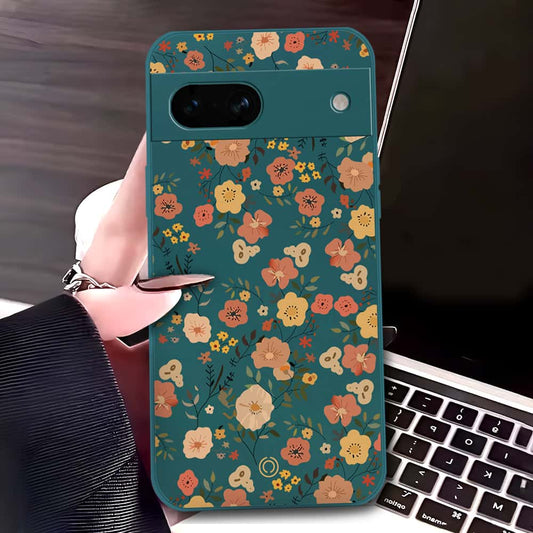 Google Pixel 7a Cover - Dark Green - D3 - ONation Floral Series - HQ Liquid Silicone Soft Case
