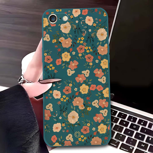 iPhone SE 2020 Cover - Dark Green - D3 - ONation Floral Series - HQ Liquid Silicone Soft Case