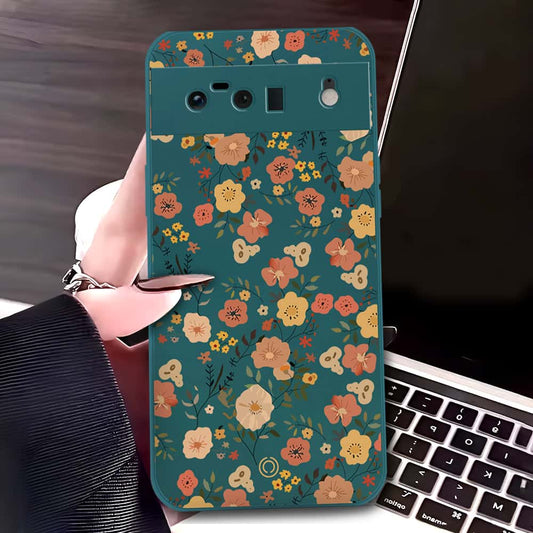 Google Pixel 6 Cover - Dark Green - D3 - ONation Floral Series - HQ Liquid Silicone Soft Case