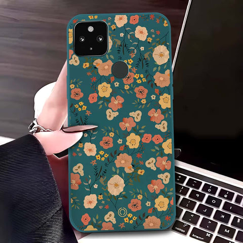 Google Pixel 4a 5G Cover - Dark Green - D3 - ONation Floral Series - HQ Liquid Silicone Soft Case