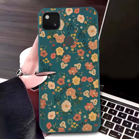 Google Pixel 4a 4G Cover - Dark Green - D3 - ONation Floral Series - HQ Liquid Silicone Soft Case