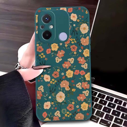 Xiaomi Redmi 12C Cover - Dark Green - D3 - ONation Floral Series - HQ Liquid Silicone Soft Case
