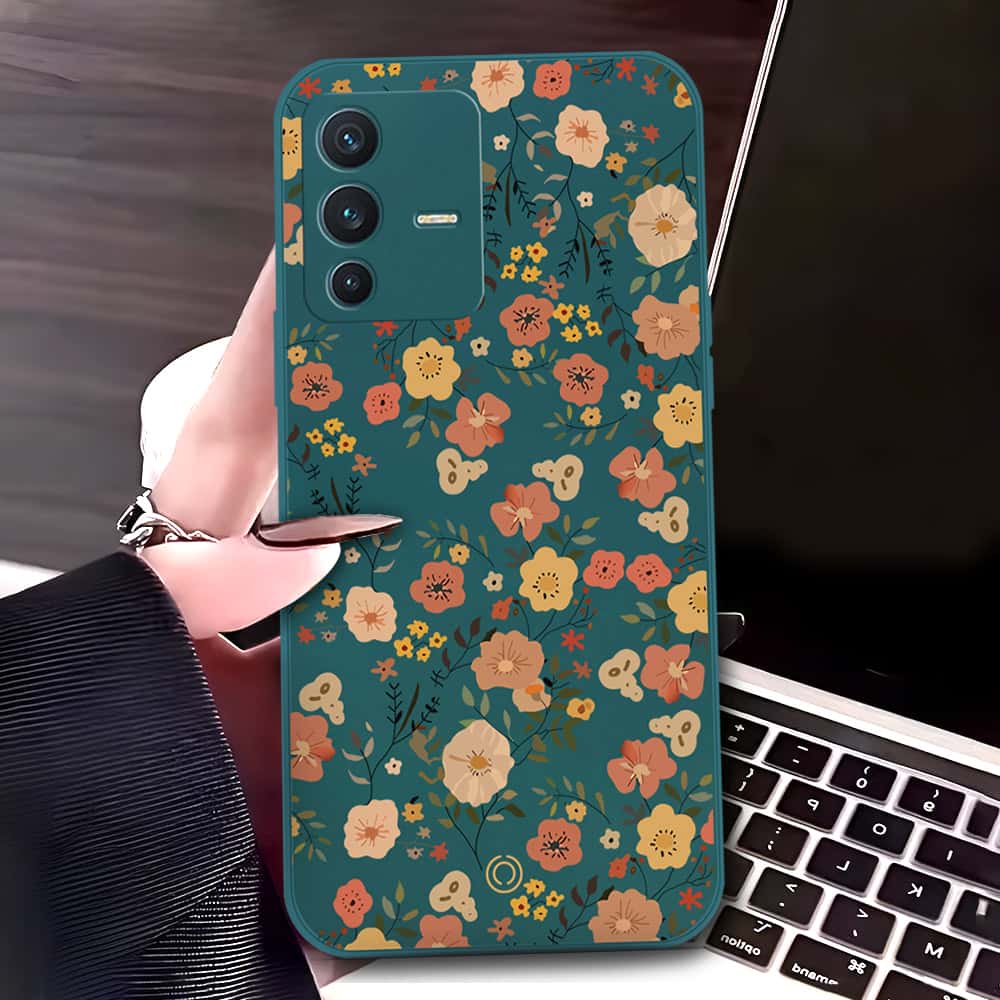 Vivo V23 5G Cover - Dark Green - D3 - ONation Floral Series - HQ Liquid Silicone Soft Case