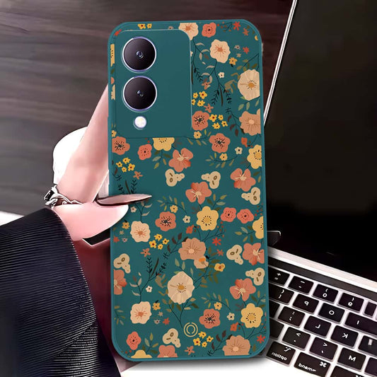 Xiaomi 13T Cover - Dark Green - D3 - ONation Floral Series - HQ Liquid Silicone Soft Case