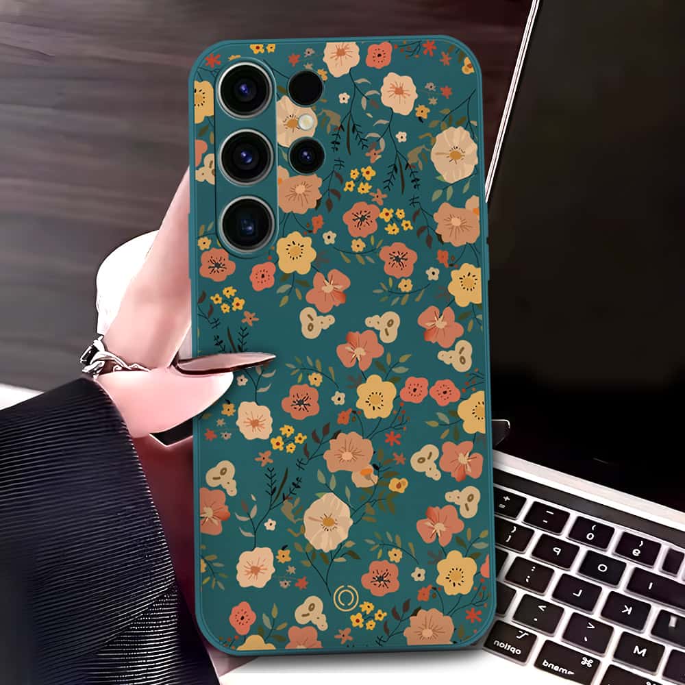 Samsung Galaxy S23 Ultra 5G Cover - Dark Green - D3 - ONation Floral Series - HQ Liquid Silicone Soft Case