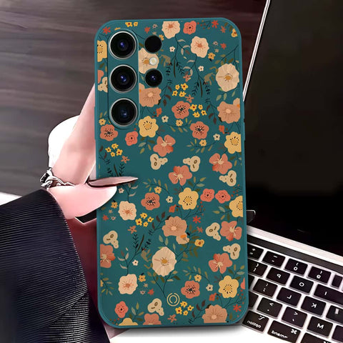 Samsung Galaxy S23 Ultra 5G Cover - Dark Green - D3 - ONation Floral Series - HQ Liquid Silicone Soft Case