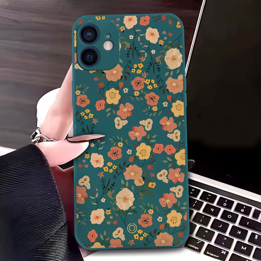 iPhone 12 Mini Cover - Dark Green - D3 - ONation Floral Series - HQ Liquid Silicone Soft Case